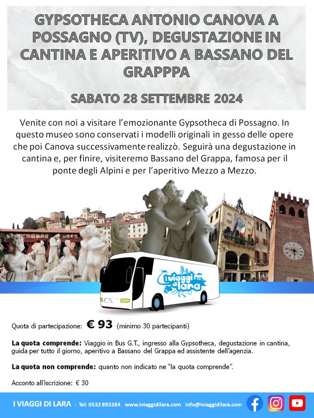 Gypsotheca Canova a Possagno (TV), cantina e aperitivo a Bassano- viaggio di gruppo-i viaggi di lara