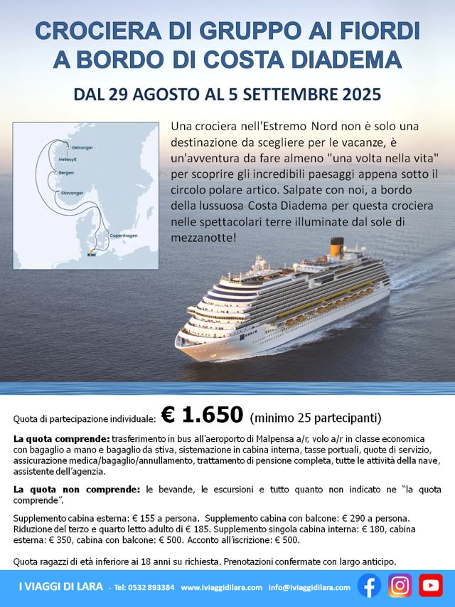 viaggi di gruppo-Crociera ai fiordi con Costa Diadema- i viaggi di lara