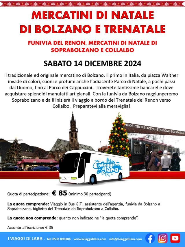 viaggi di gruppo-Mercatini di Natale di Bolzano e Trenatale- i viaggi di lara