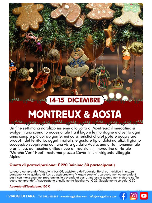 viaggi di gruppo-Mercatini Natale Aosta e Montreaux- i viaggi di lara