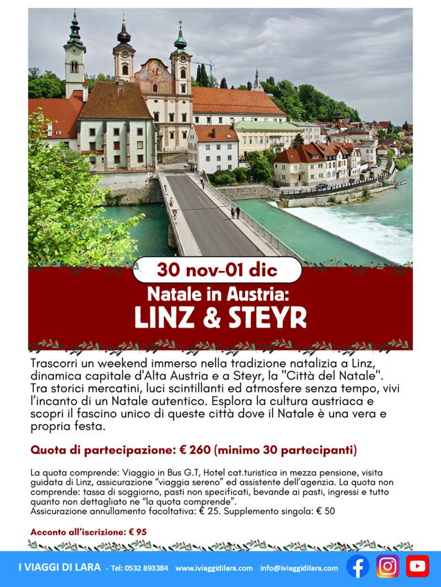 viaggi di gruppo-Mercatini Natale Linz e Steyr- i viaggi di lara