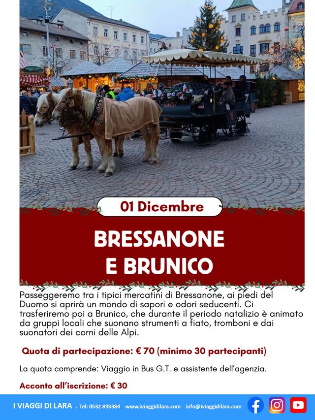 viaggi di gruppo-Mercatini di Natale di Bressanone e Brunico- i viaggi di lara