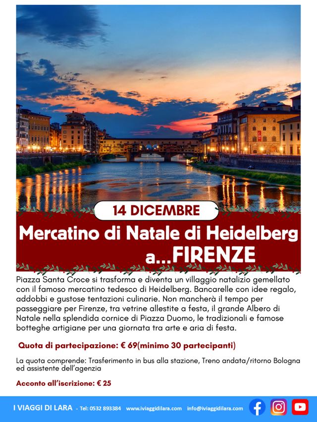 viaggi di gruppo-Mercatini di Natale di Heidelberg a Firenze- i viaggi di lara