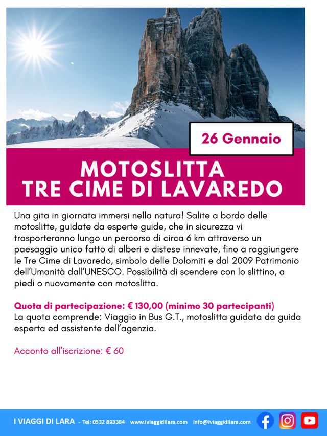 viaggi di gruppo-Motoslitta 3 cime Lavaredo- i viaggi di lara