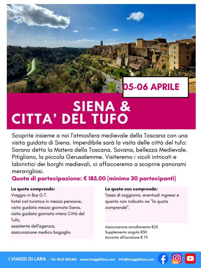 viaggi di gruppo-Siena e città del tufo- i viaggi di lara