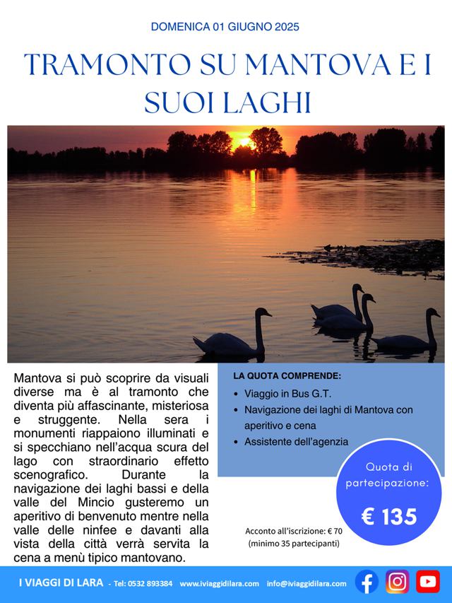 viaggi di gruppo-Tramonto su Mantova e Laghi- i viaggi di lara