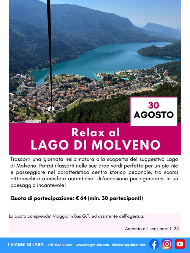 viaggio di gruppo-Lago di Molveno, agosto