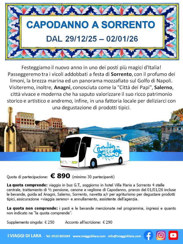 viaggio di gruppo-Capodanno Sorrento- i viaggi di lara