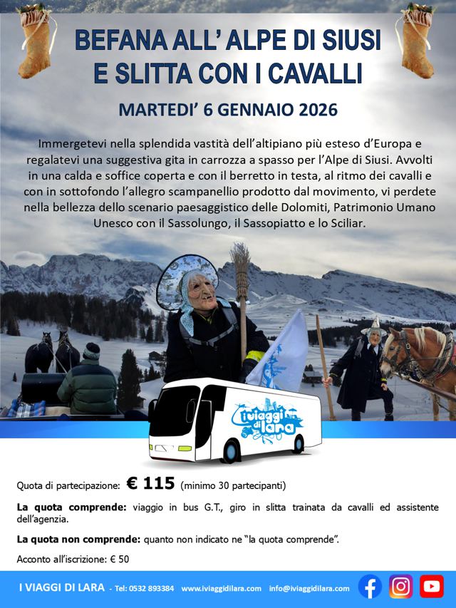 viaggio di gruppo-Befana Alpe di Siusi e slitta con i cavalli- i viaggi di lara