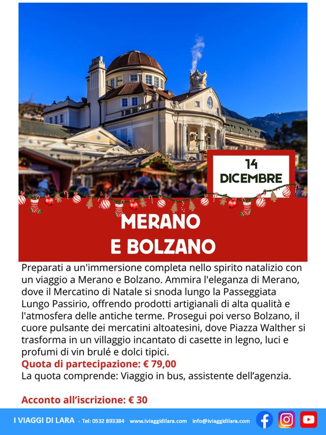 viaggio di gruppo-Mercatini di Natale di Merano e Bolzano-i viaggi di lara