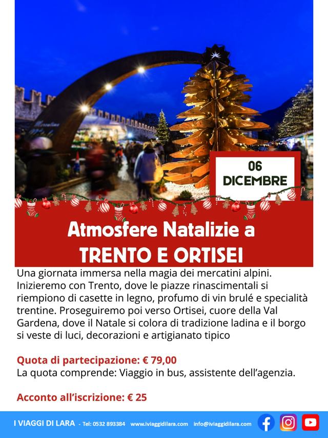 viaggio di gruppo-Mercatini di Natale di Trento e Ortisei-i viaggi di lara