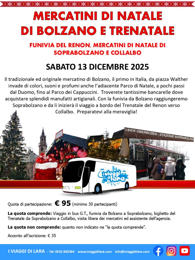viaggio di gruppo-Mercatini di Natale di Bolzano e Trenatale - i viaggi di lara