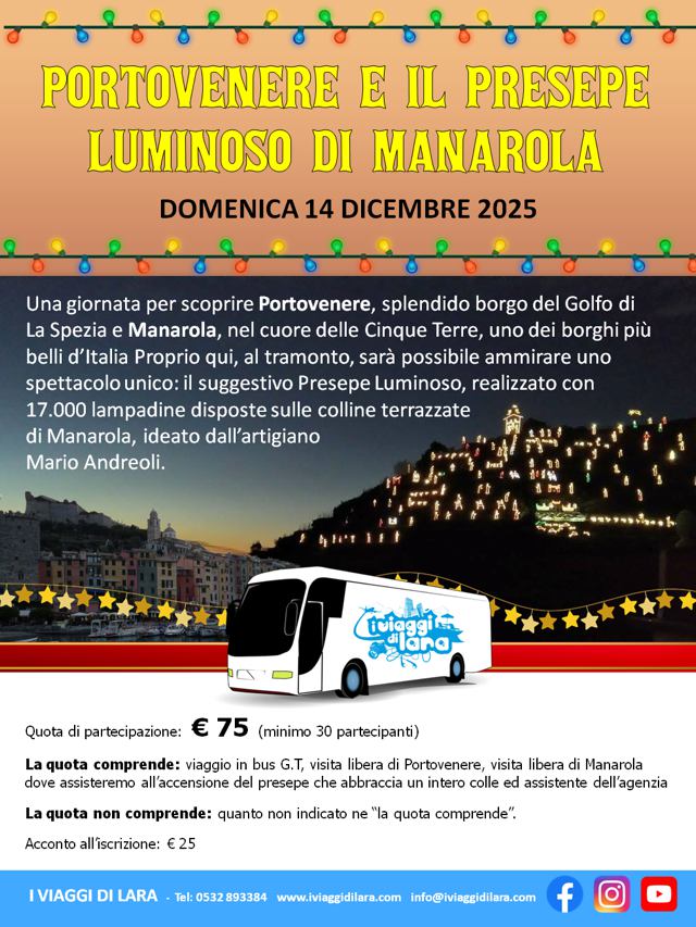 viaggio di gruppo-Presepe luminoso Manarola e Portovenere- i viaggi di lara