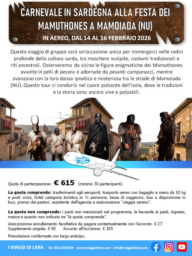 viaggio di gruppo-Carnevale in Sardegna Festa dei Mamuthones a Mamoiada,- i viaggi di lara