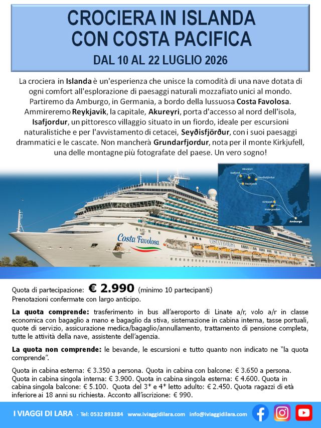 viaggio di gruppo-Crociera in Islanda con Costa Favolosa- i viaggi di lara