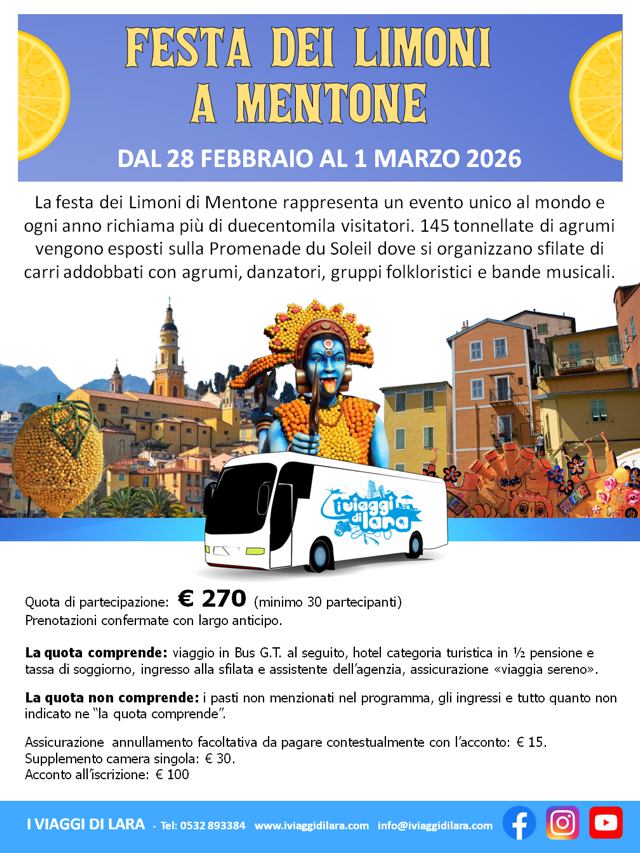 viaggio di gruppo-Festa dei Limoni a Mentone- i viaggi di lara