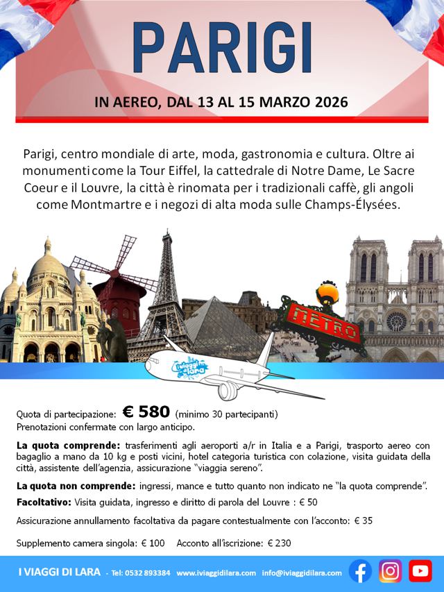 viaggio di gruppo-Parigi MARZO 2026- i viaggi di lara