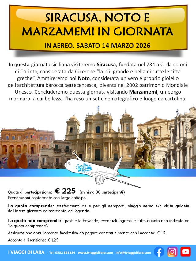 viaggio di gruppo-Siracusa, Noto e Marzamemi in giornata 2026- i viaggi di lara
