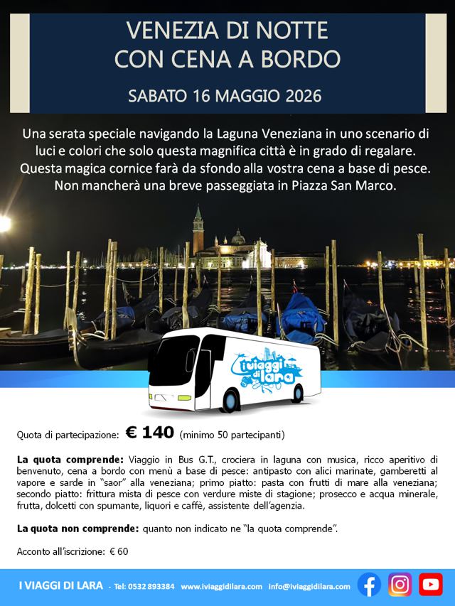 viaggio di gruppo-Venezia di notte con cena a bordo - i viaggi di lara