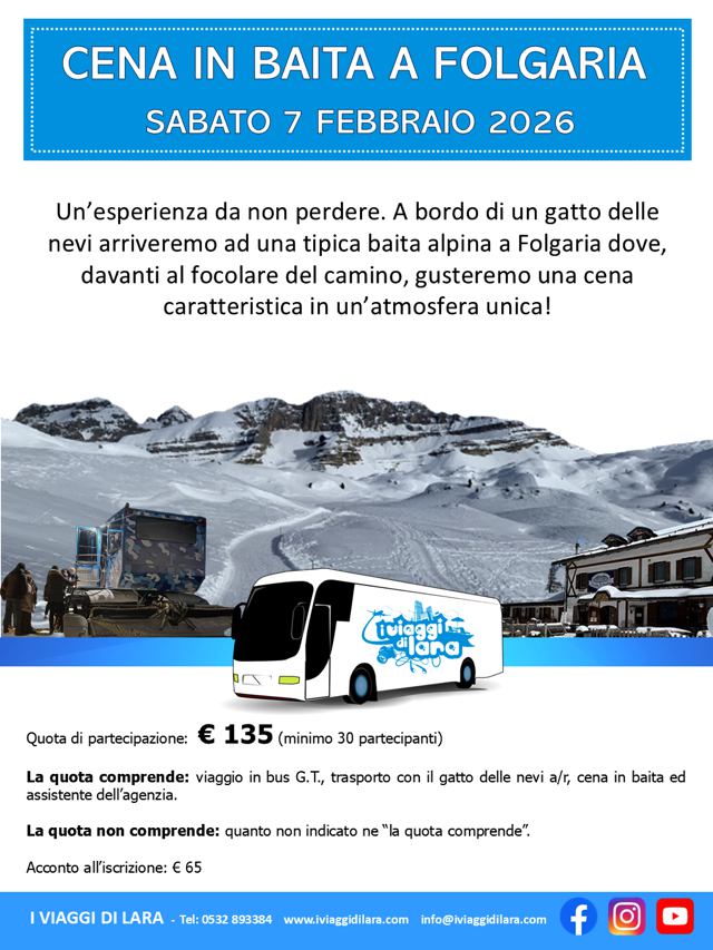 Cena in Baita a Folgaria, 7 FEBBRAIO