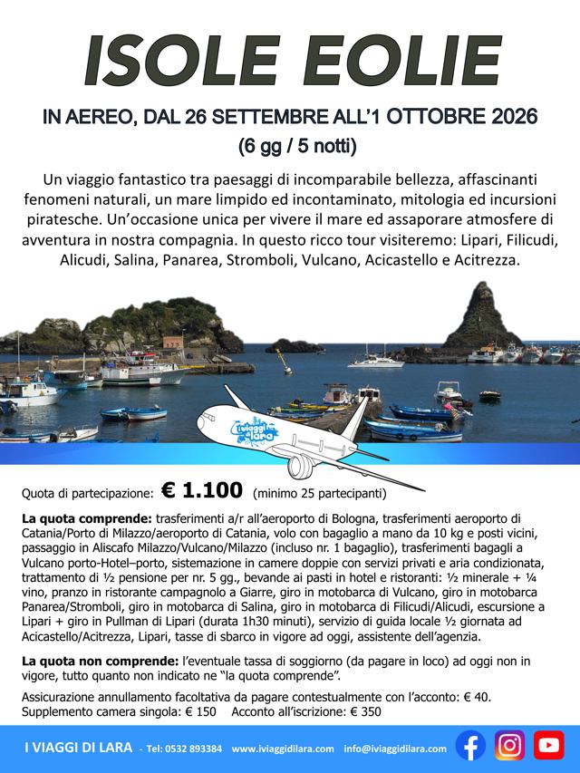 viaggio di gruppo-Isole Eolie 2026- i viaggi di lara