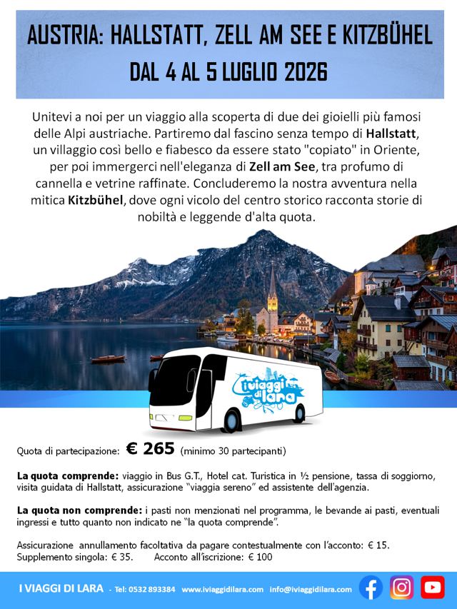 viaggi di gruppo-Austria, Hallstatt, Zell am See, Kitzbühel-i viaggi di lara