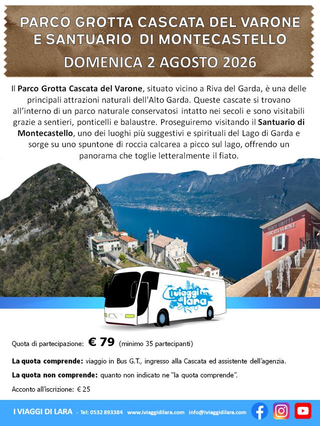 viaggi di gruppo-Cascate del Varone e Santuario di Montecastello-i viaggi di lara