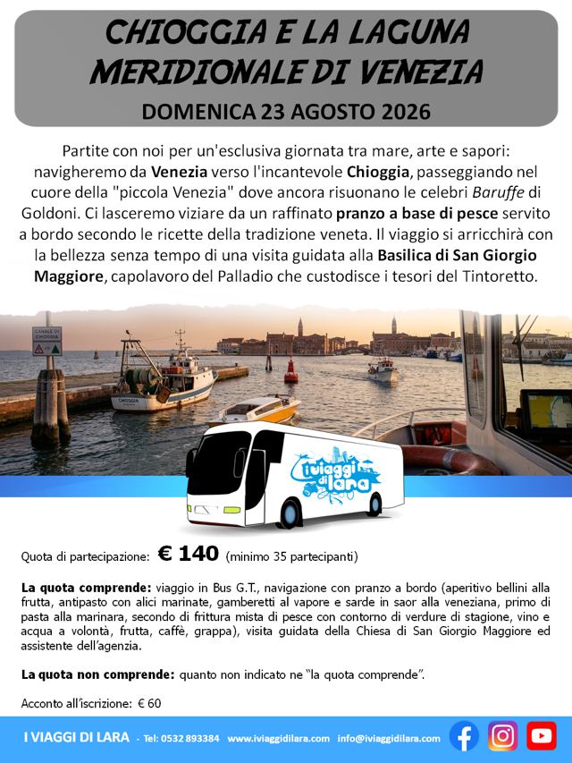 viaggi di gruppo-Chioggia con navigazione e pranzo-i viaggi di lara