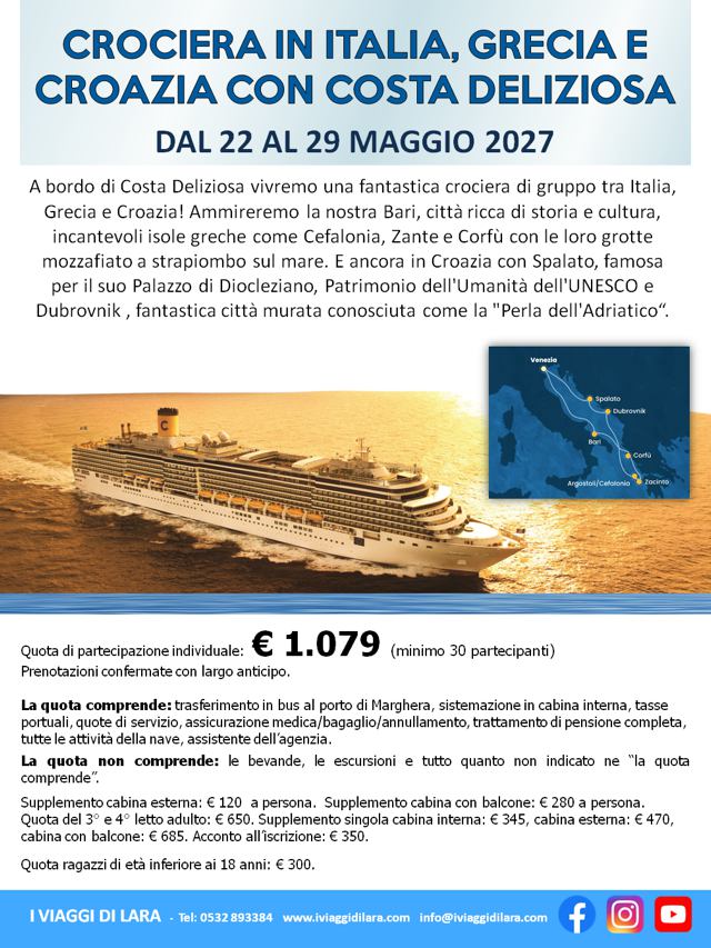 viaggi di gruppo-Crociera in Grecia con Costa Deliziosa, 2027-i viaggi di lara