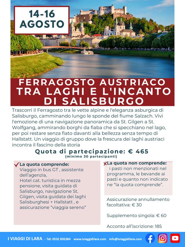 viaggi di gruppo-Ferragosto austriaco tra laghi e Salisburgo- i viaggi di lara