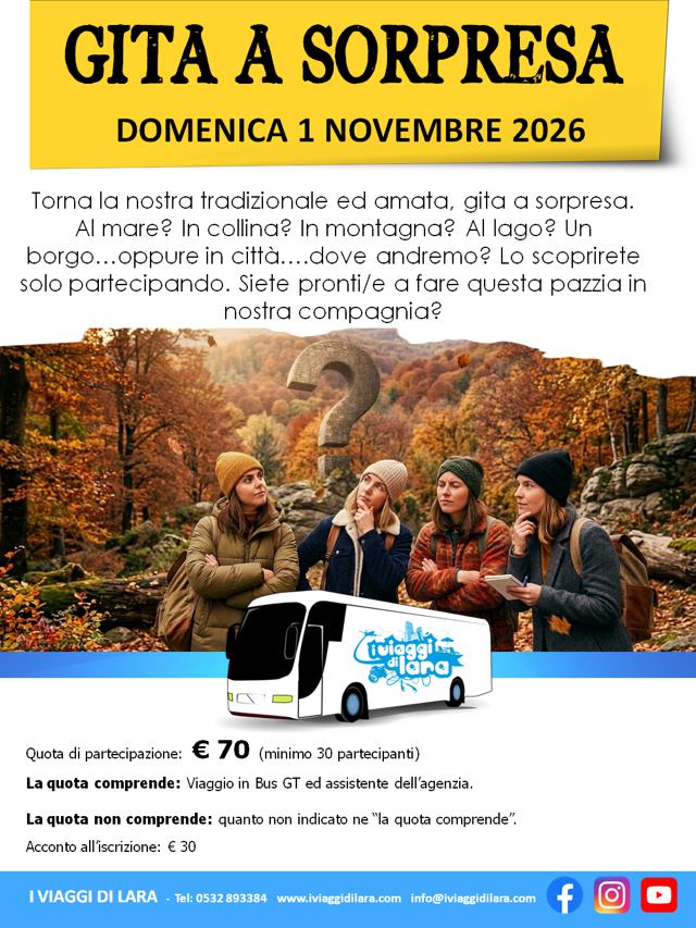 viaggi di gruppo-Gita a Sorpresa nov 2026-i viaggi di lara