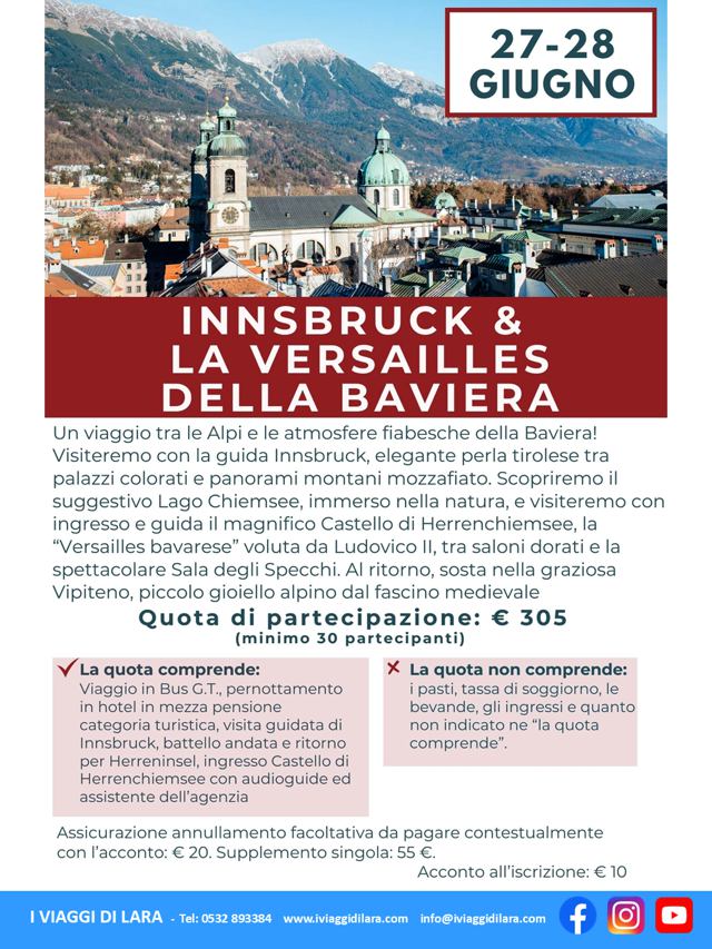 viaggi di gruppo-Innsbruck e la Versailles della Baviera- i viaggi di lara