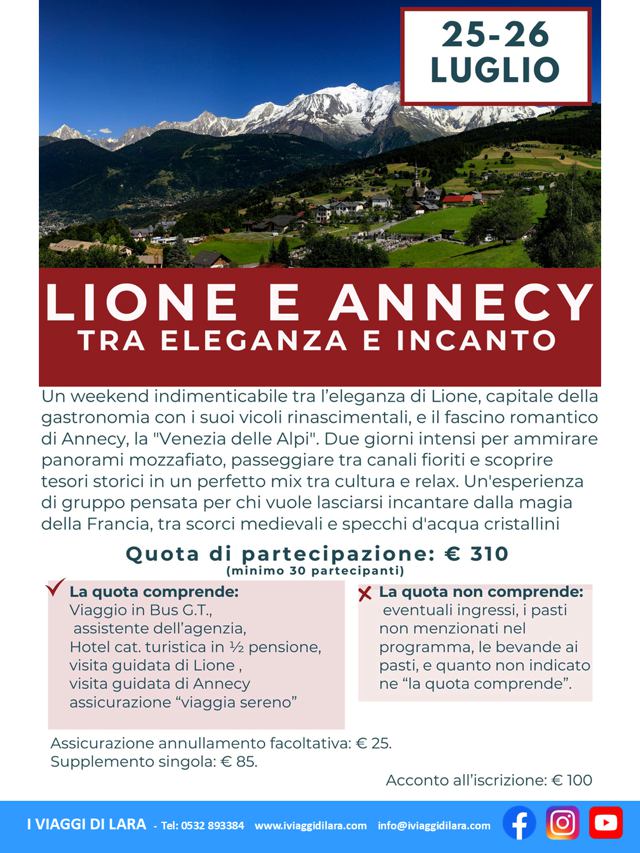 viaggi di gruppo-Lione e Annecy- i viaggi di lara