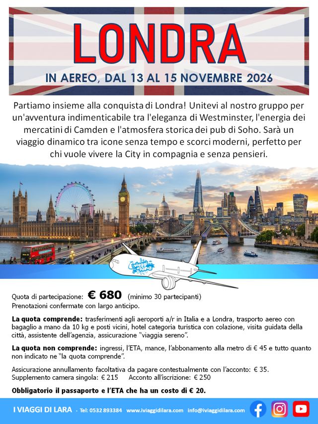 viaggi di gruppo-Londra, NOV. 2026-i viaggi di lara