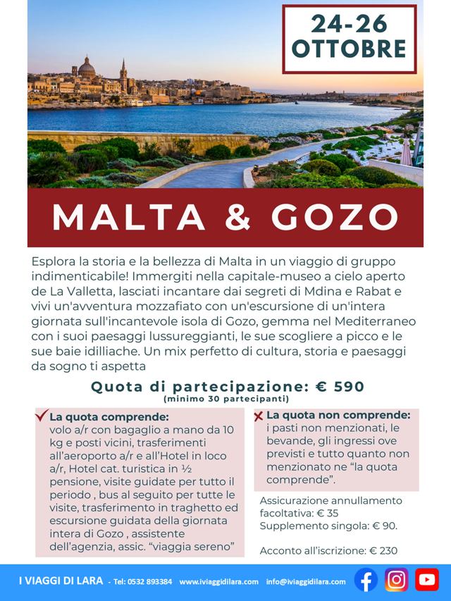 viaggi di gruppo-Malta e Gozo- i viaggi di lara