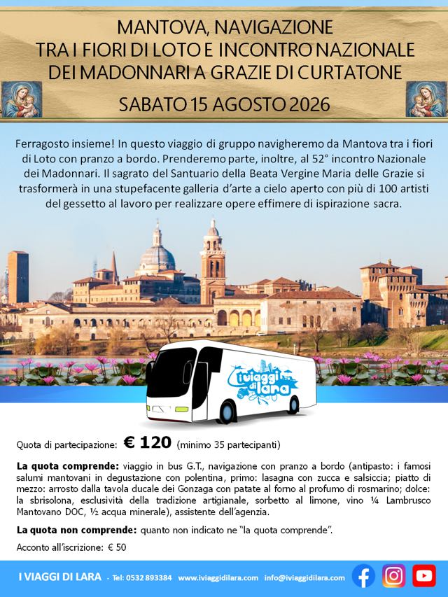 viaggi di gruppo-Mantova, navigazione fiori di Loto, incontro Madonnari Curtatone-i viaggi di lara