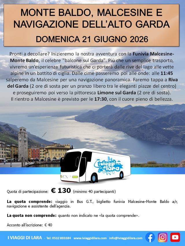 viaggi di gruppo-Monte Baldo e Navigazione Lago di Garda Nord-i viaggi di lara