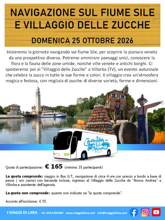 viaggi di gruppo-Navigazione Fiume Sile e Villaggio Zucche-i viaggi di lara