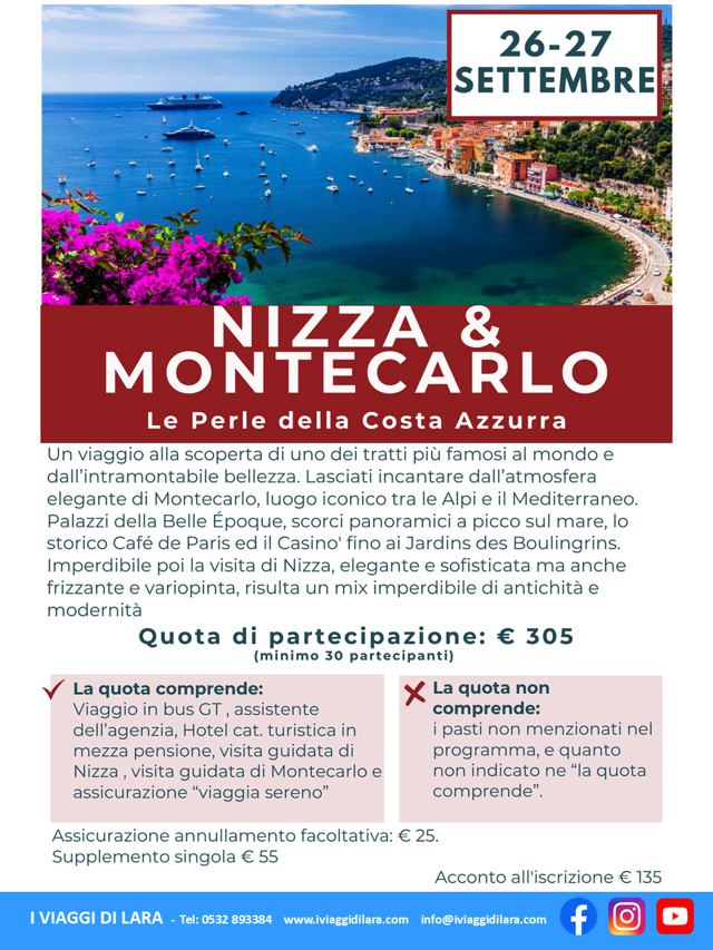 viaggi di gruppo-Nizza e Montecarlo- i viaggi di lara
