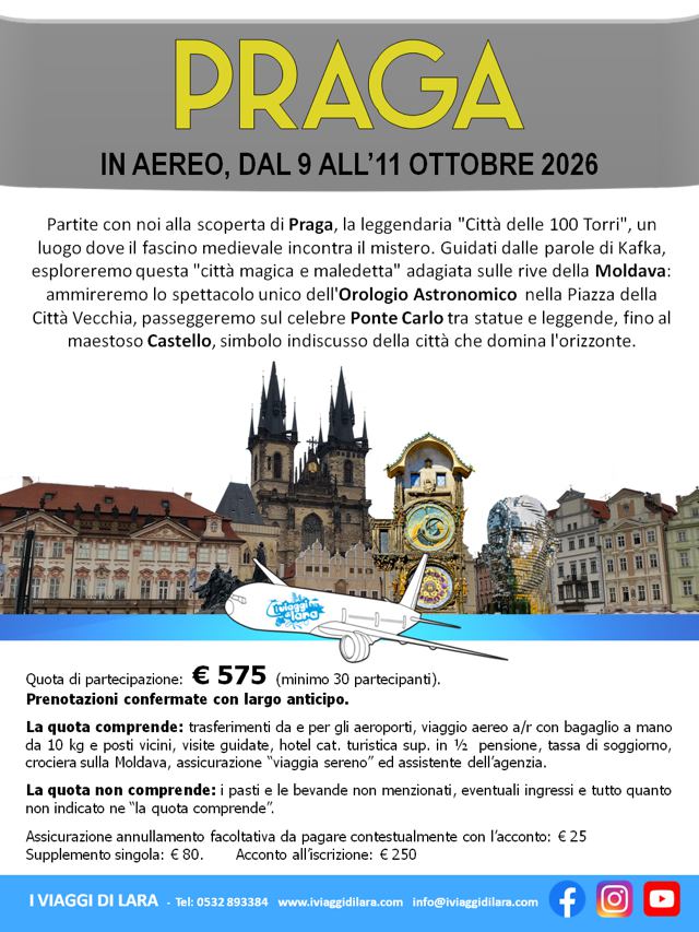 viaggi di gruppo-Praga, Ottobre 2026-i viaggi di lara