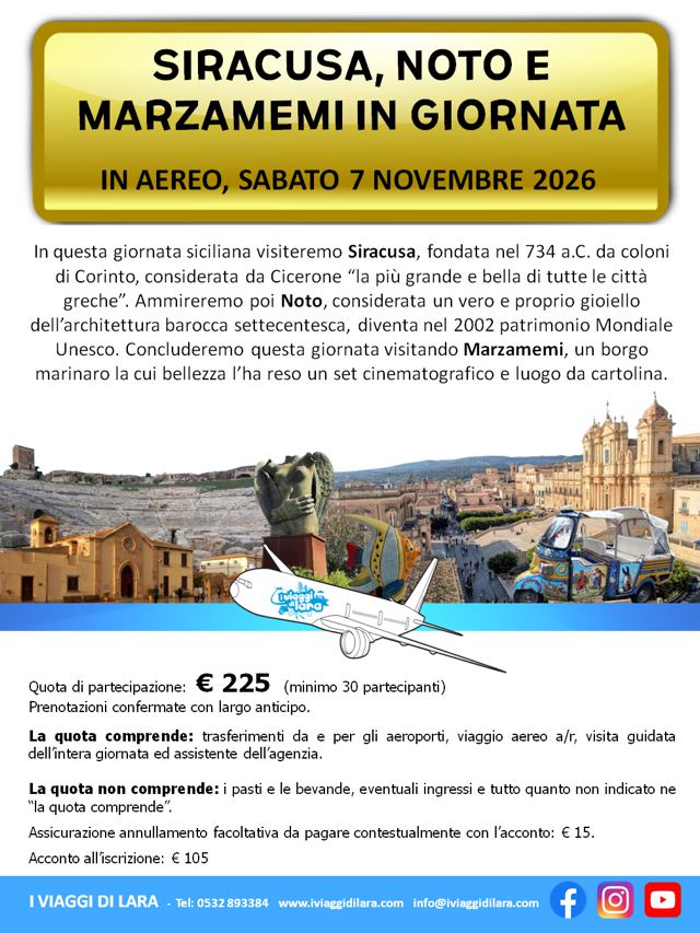 viaggi di gruppo-Siracusa, Noto e Marzamemi in giornata 2026 nov-i viaggi di lara