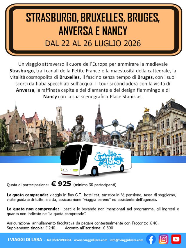 viaggi di gruppo-Strasburgo, Bruxelles, Bruges, Anversa e Nancy-i viaggi di lara