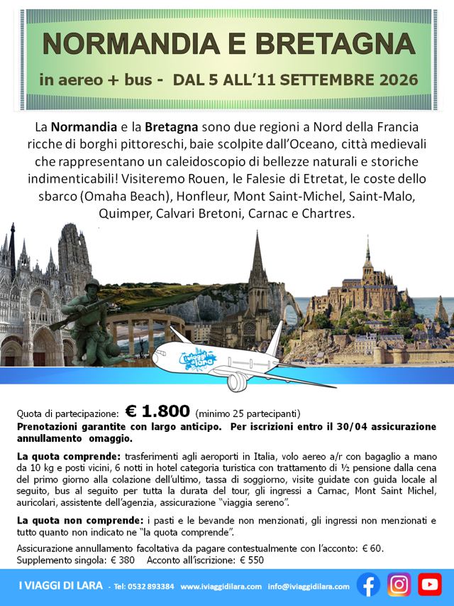 viaggi di gruppo-Tour Normandia e Bretagna- i viaggi di lara 2026