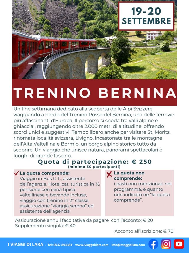 viaggi di gruppo-Trenino del Bernina 19 settembre- i viaggi di lara