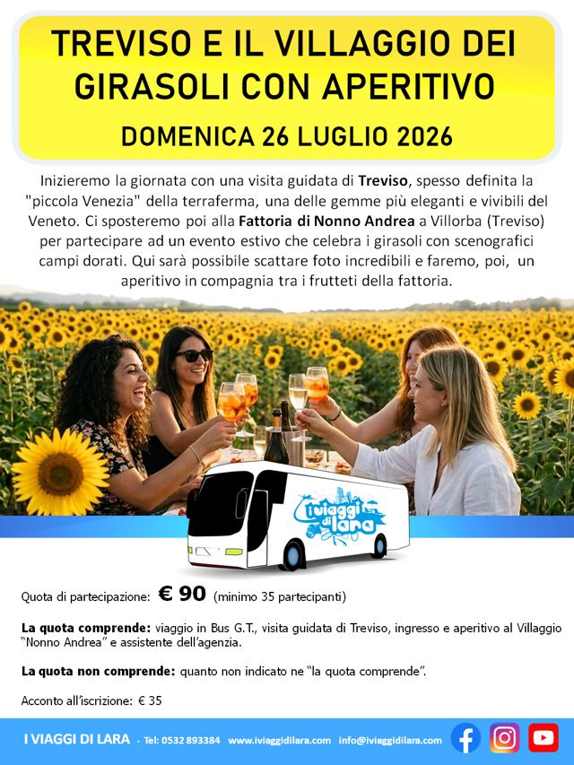 viaggi di gruppo-Treviso e Villaggio dei Girasoli con aperitivo-i viaggi di lara