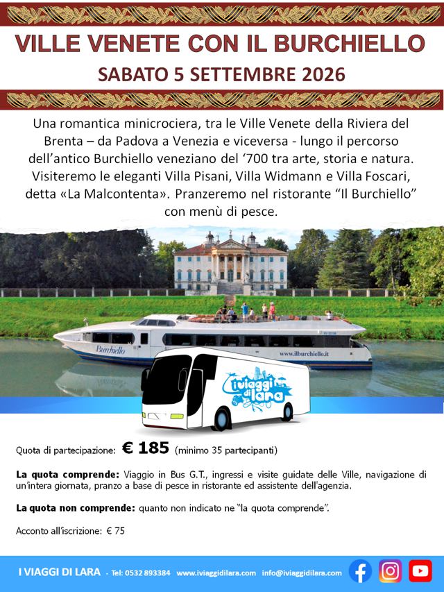 viaggi di gruppo-Ville Venete con il Burchiello set. 2026-i viaggi di lara