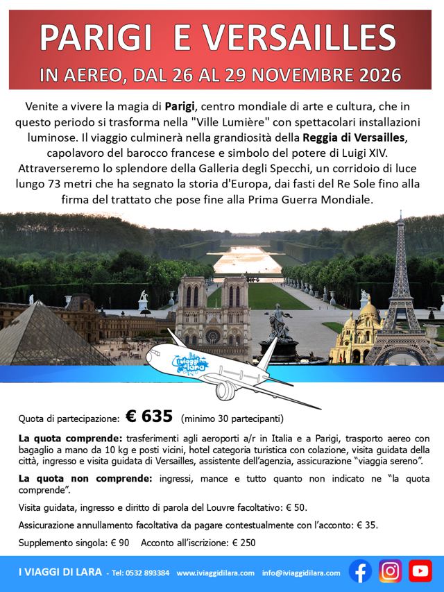 viaggio di gruppo-Parigi e Versailles- i viaggi di lara