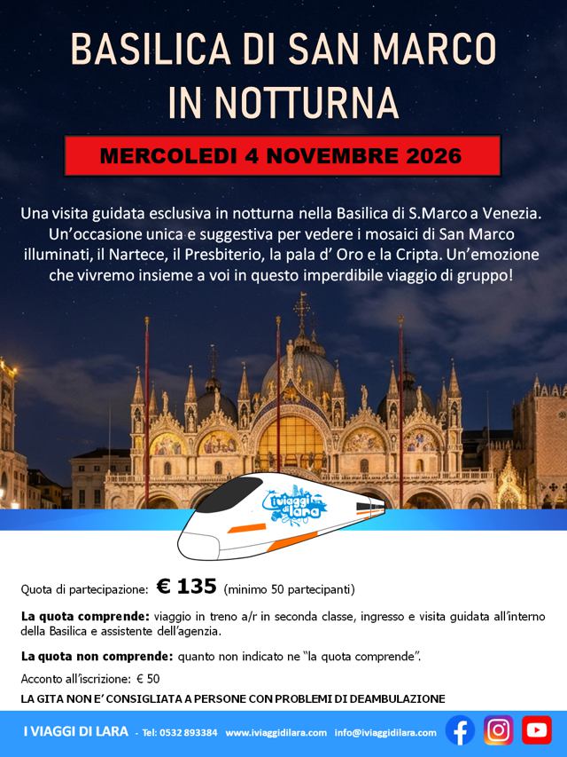 Basilica di San Marco in notturna viaggio di gruppo