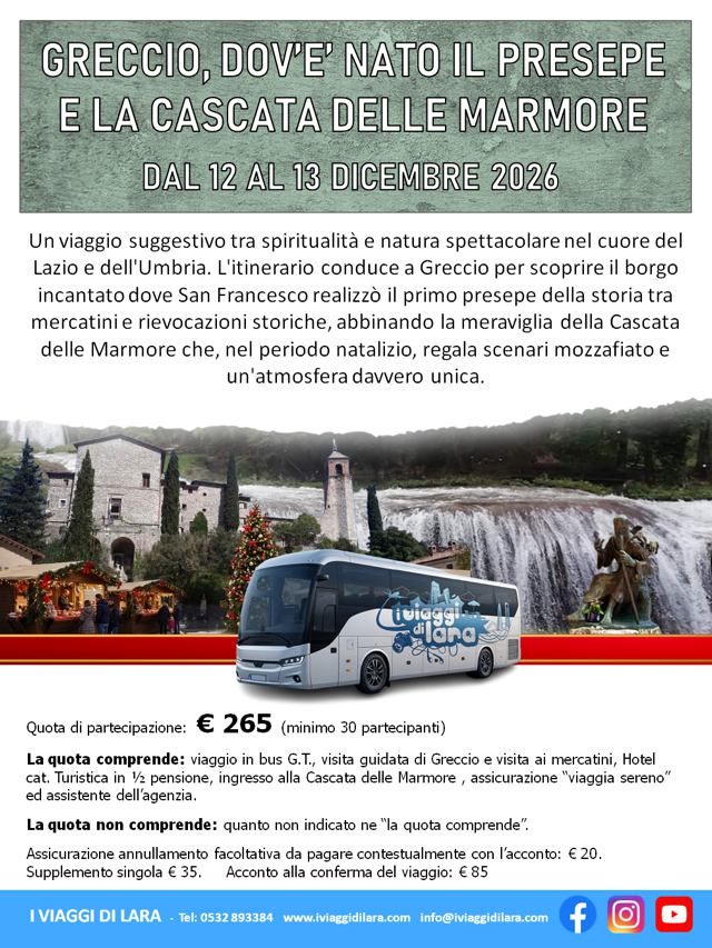 viaggi di gruppo-Greccio a Natale e Cascate Marmore- i viaggi di lara