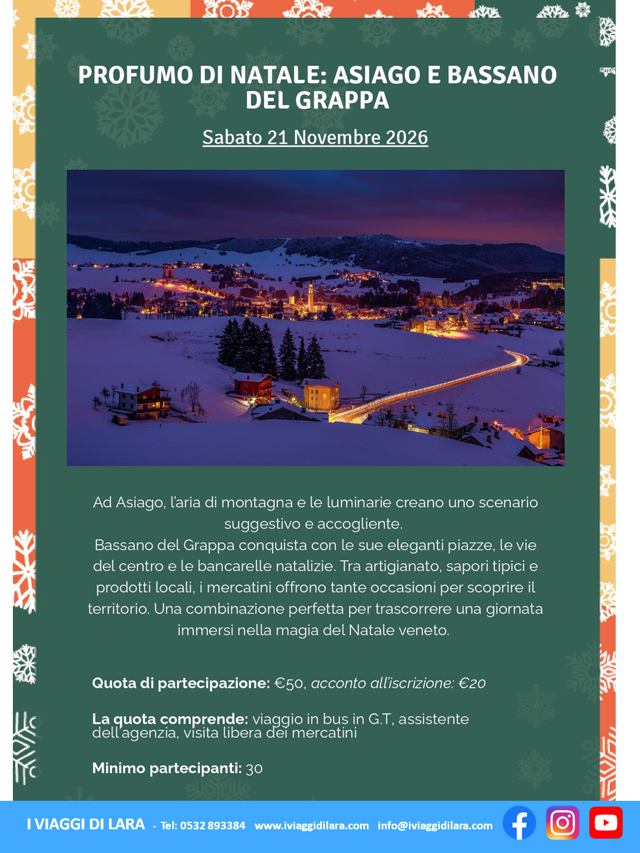 viaggi di gruppo-Mercatini Natale Asiago e Bassano- i viaggi di lara